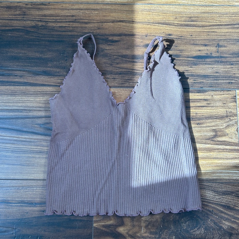 Brown Ribbed Women's Top